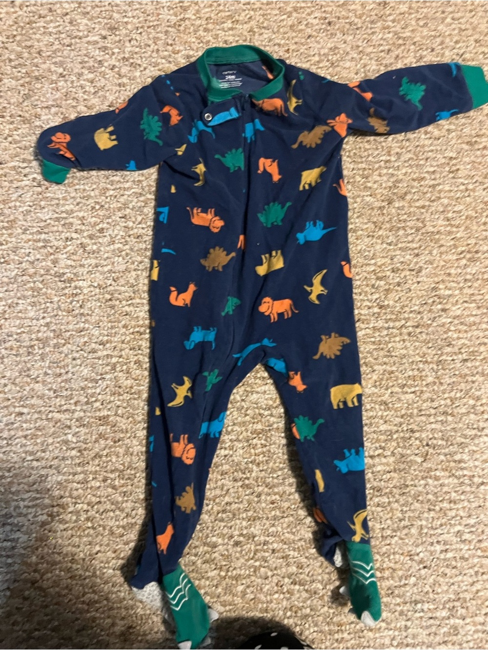 Carter's Navy One-Piece Footed Pajamas with Multicolor Dinosaur Print